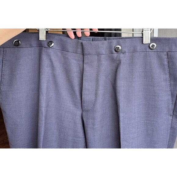 BOSS Hugo Boss Navy Virgin Wool Pants Men’s Size 38R Blue Check Classic Cuffed - Picture 2 of 14